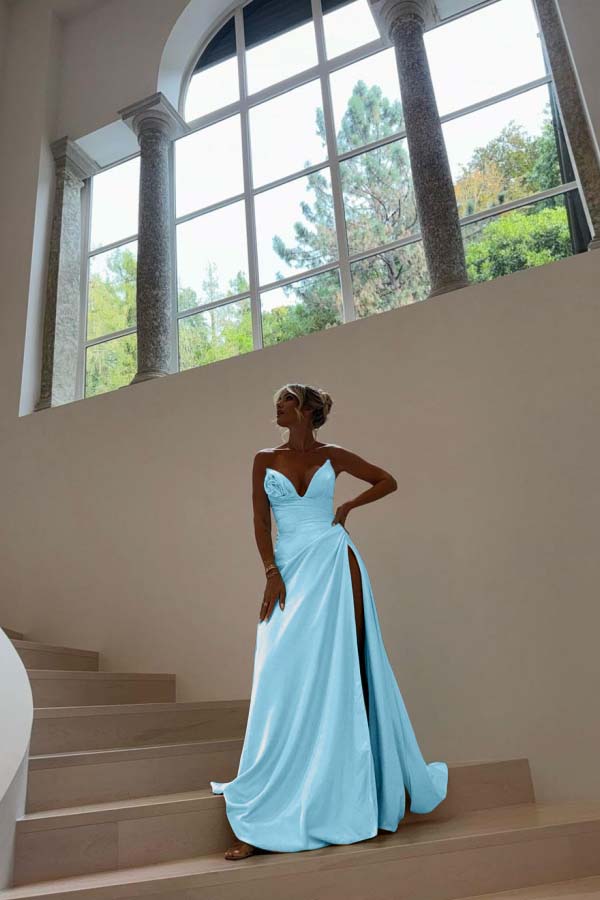 Strapless Sleeveless Long Mermaid Prom Dress With Split Pleated BMBRIDE