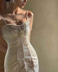Sweetheart Spaghetti Strap Embroidery Champagne Pearl Mermaid Prom Dress BMBRIDE