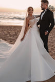 One Shoulder Long Sleeve Sequins A-line Wedding Dress with Dazzling Effect BM bride