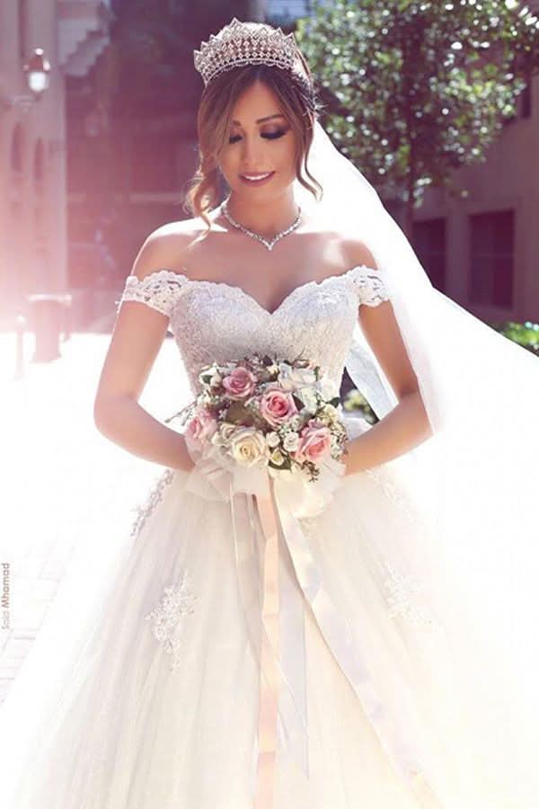 Romantic White Wedding Dress Sweetheart With Lace BM bride