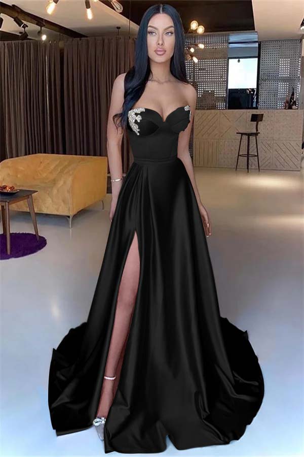 Sweetheart Yellow Strapless Mermaid Beadings Long Prom Dress With Split BMBRIDE