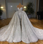 Brilliant Sweetheart Sequin Mermaid Wedding Dress with Ruffle Train BM bride