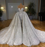 Brilliant Sweetheart Sequin Mermaid Wedding Dress with Ruffle Train BM bride