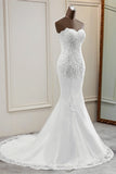 Strapless Lace Applique Long Mermaid Wedding Dress with Beading BM bride