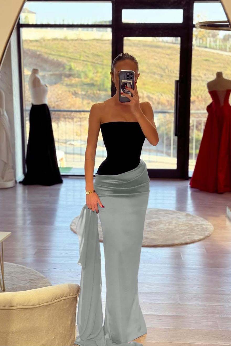 Strapless Sleeveless Long Mermaid Prom Dress With Pleated Belt