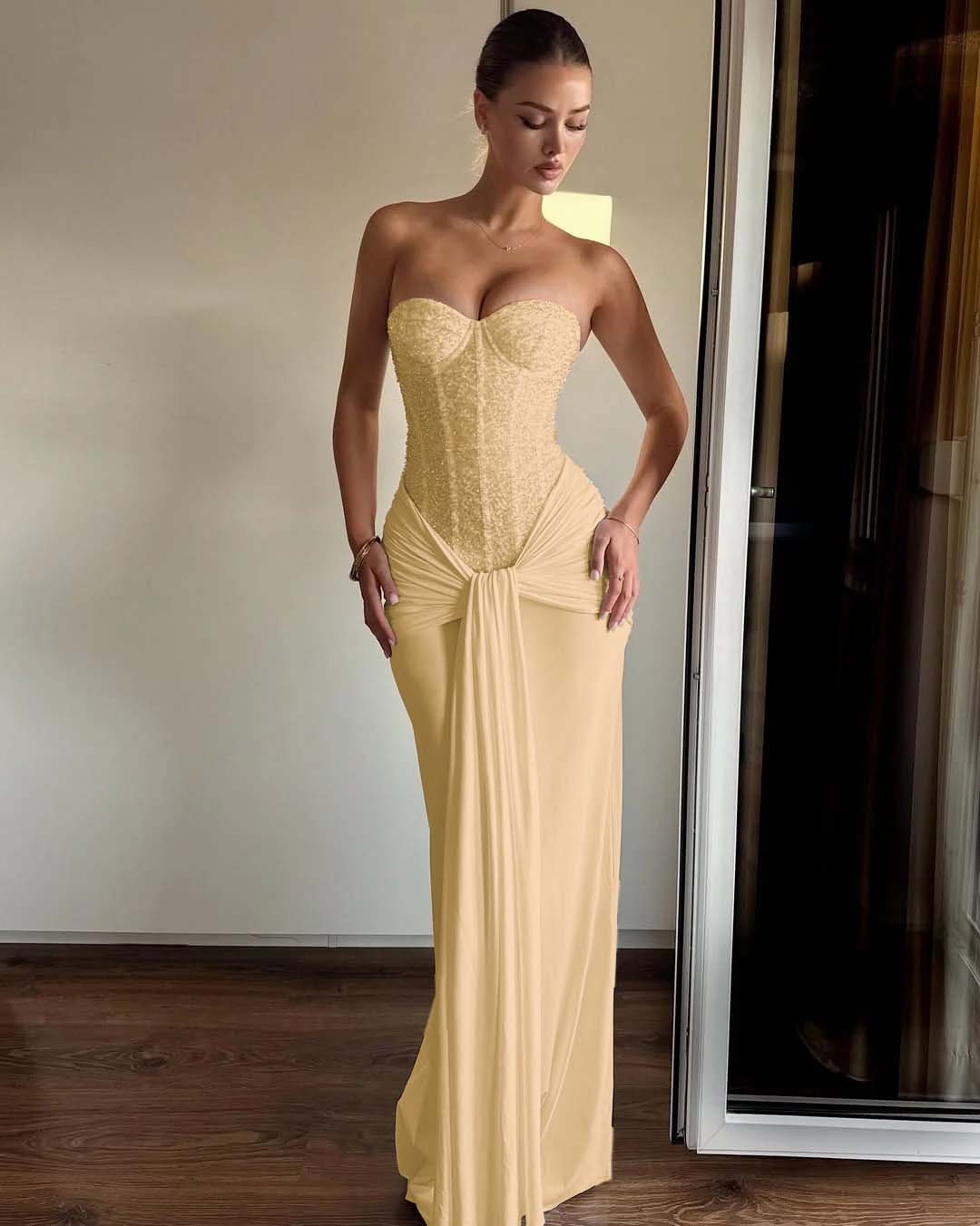 Strapless Sweetheart Sleeveless Long Mermaid Prom Dress With Pleated BMBRIDE