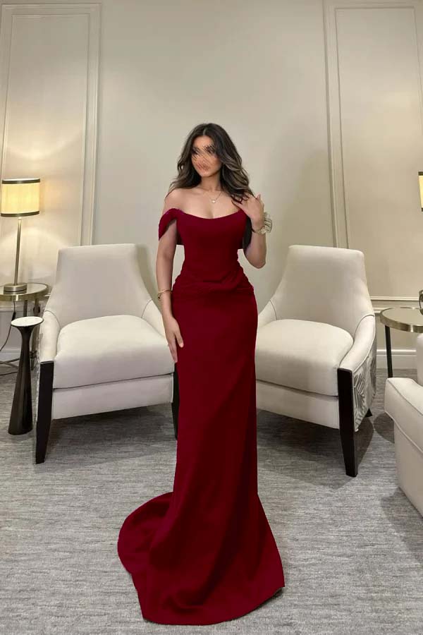 Off The Shoulder Sleeveless Long Mermaid Prom Dress With Pleated BMBRIDE