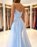 Sky Blue Lace Mermaid Prom Dress BM bride