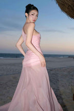 Charming One Shoulder Sleeveless Long Prom Dress With Pleated