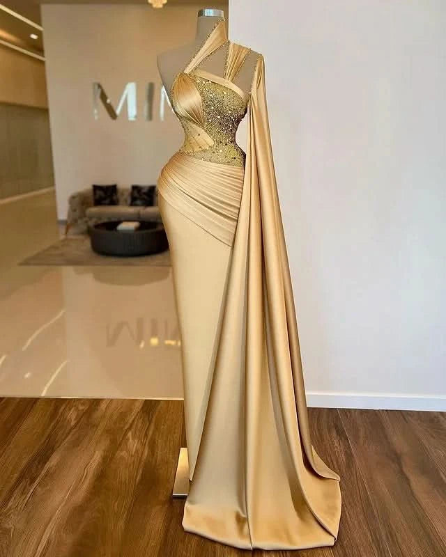 Luxurious Gold Asymmetric Mermaid Sheath Prom Dress BM bride