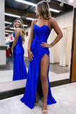Pleated Spaghetti Strap High Slit Long Evening Dress BM bride