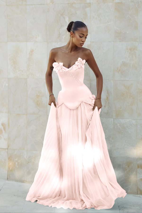 Stunning Strapless Sleeveless Long Prom Dress With Pleated Beading BMBRIDE