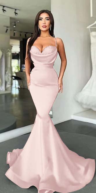 Mermaid Red Spaghetti Strap Sleeveless Sweetheart Prom Dress With Sequins BMBRIDE