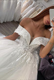 Shiny Off-the-Shoulder Ball Gown Wedding Dress with Lace and Sweetheart Neckline BM bride
