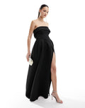 Stunning Strapless Sleeveless Black Long Prom Dress With Split