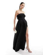Stunning Strapless Sleeveless Black Long Prom Dress With Split
