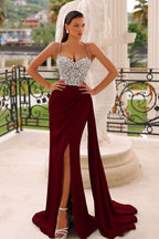 Dusty Sage Sleeveless Prom Dress with Spaghetti Strap and Rhinestone Beadings BM bride