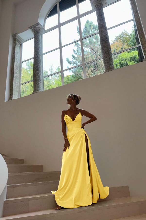 Strapless Sleeveless Long Mermaid Prom Dress With Split Pleated BMBRIDE