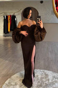 Strapless Sleeveless Long Mermaid Split Prom Dress With Shawl