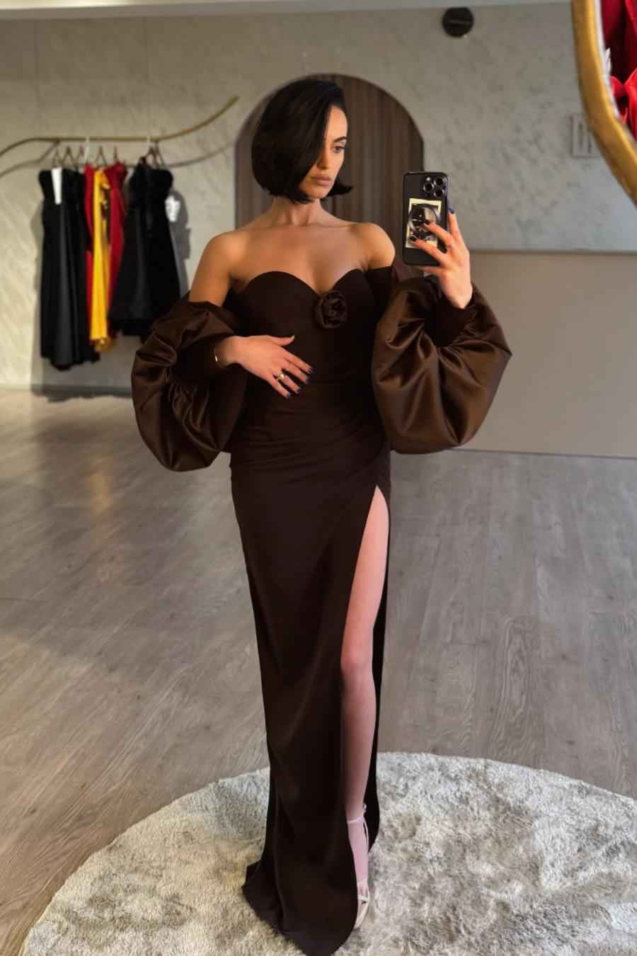 Strapless Sleeveless Long Mermaid Split Prom Dress With Shawl