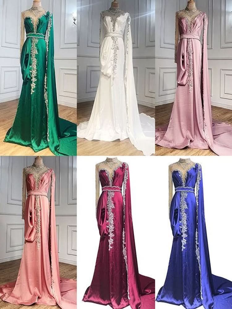 Shining Yellow Beaded Embroidery Floor-Length Mermaid Prom Dress with Shawl BM bride