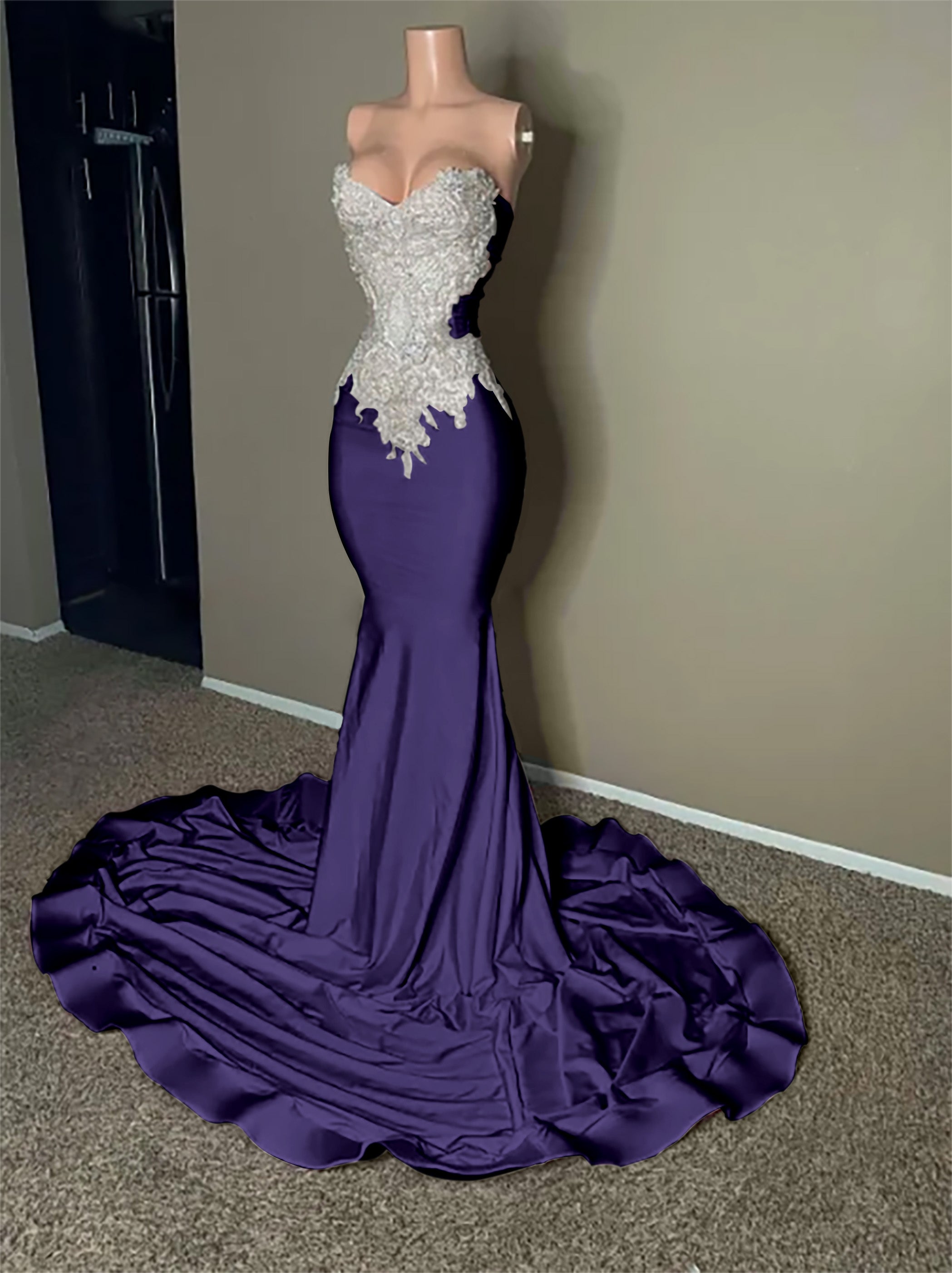 Stunning Pink Sleeveless Strapless Mermaid Long Prom Dress With Embroidery BMBRIDE