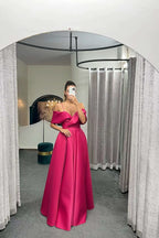Spaghetti-Straps Off-the-Shoulder A-Line Lace-Up Back Long Evening Dress BM bride