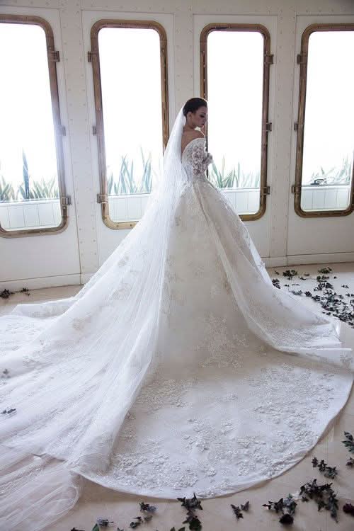 Off-the-Shoulder Sweetheart Long Sleeve A-Line Backless Wedding Dress with Lace, Appliques, and Crystal BM bride