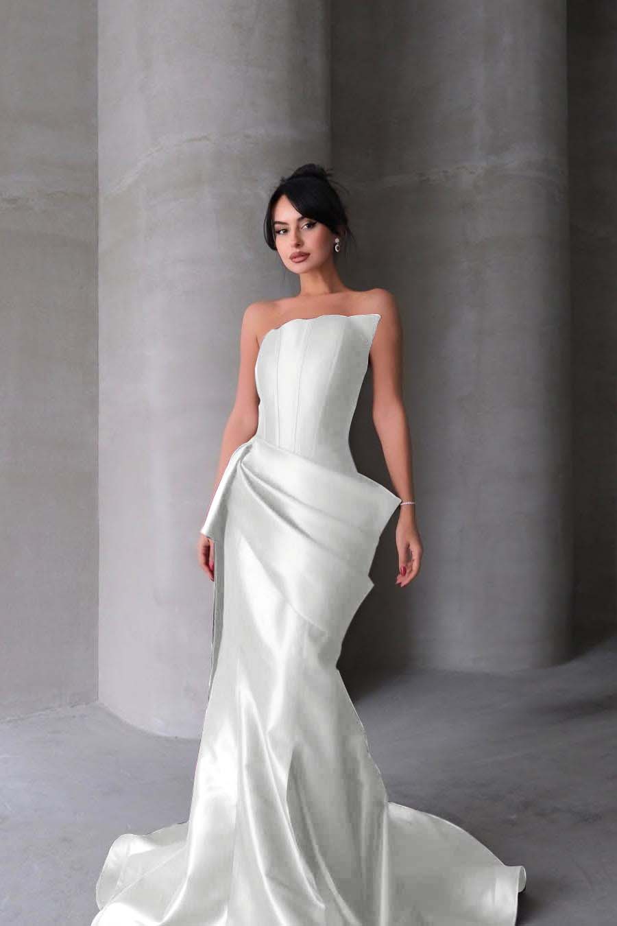 Chic Strapless Sleeveless Mermaid Long Prom Dress With Pleated BMBRIDE