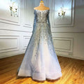 Elegant Sequin Appliques Prom Dress with Long Sleeve V-Neck A-Line Style BM bride