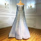 Elegant Sequin Appliques Prom Dress with Long Sleeve V-Neck A-Line Style BM bride