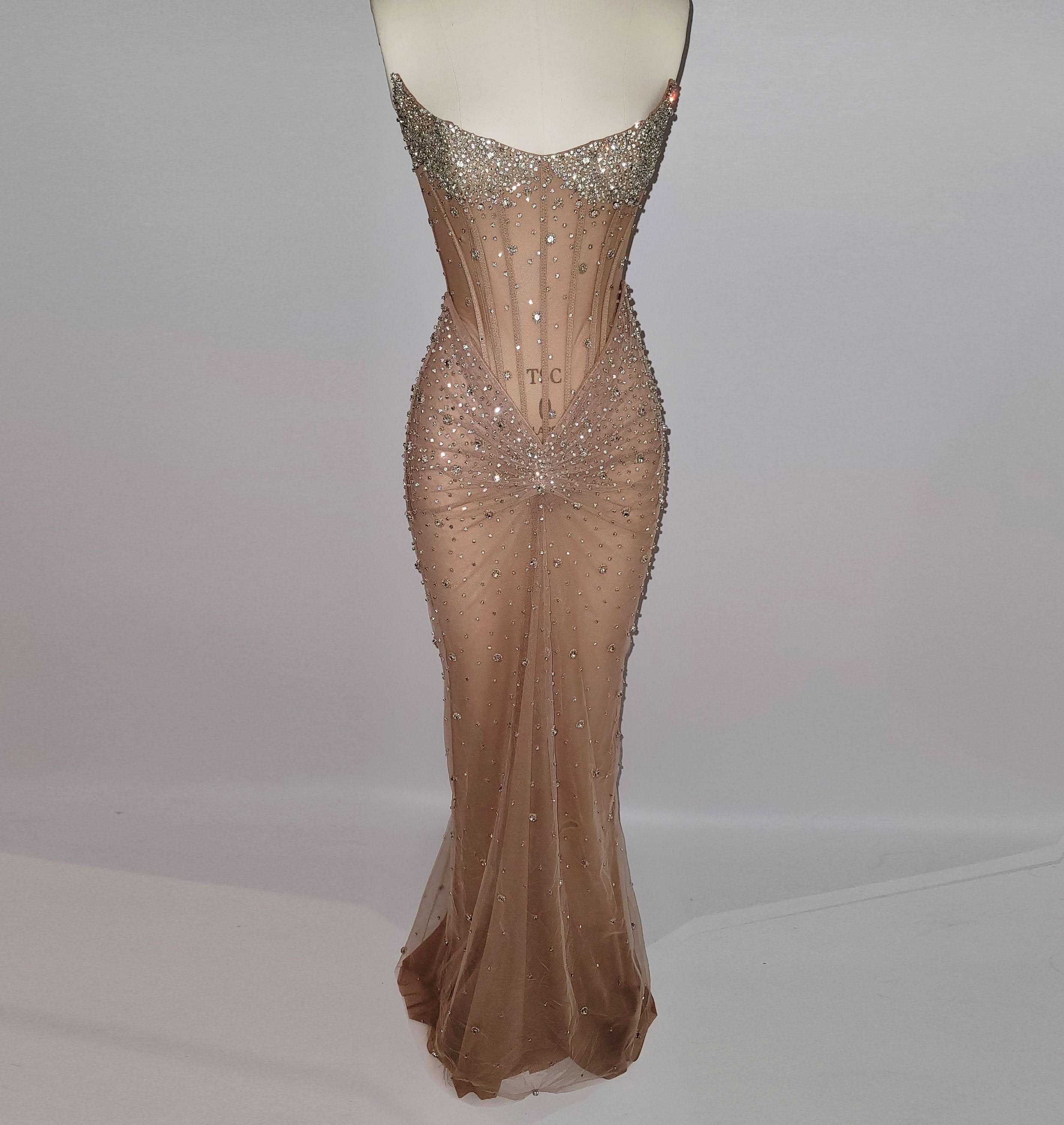 Luxurious Mermaid Crystal Beaded Hand-Embroidered Corset Prom Dress BM bride