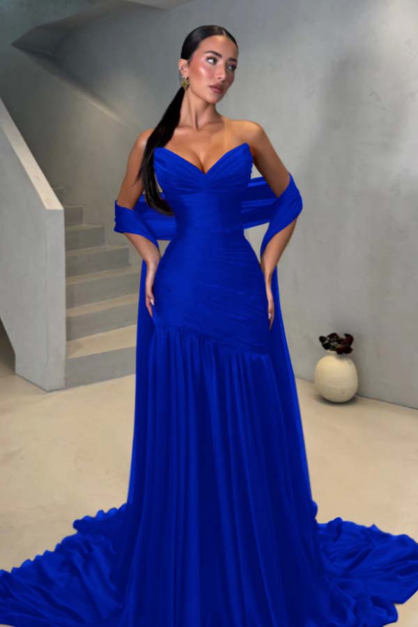 Chiffon Strapless Sleeveless Long Mermaid Prom Dress With Pleated BMBRIDE