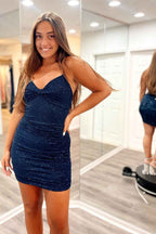 Sparkly Dark Green Sequins Lace-Up Tight Homecoming Dress