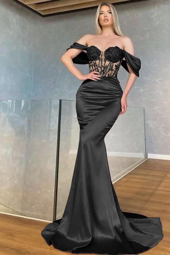 Off-the-Shoulder Sweetheart Mermaid Prom Dress with Beads BM bride