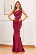 Red Mermaid Evening Dress with One Shoulder and Beaded Detail BM bride
