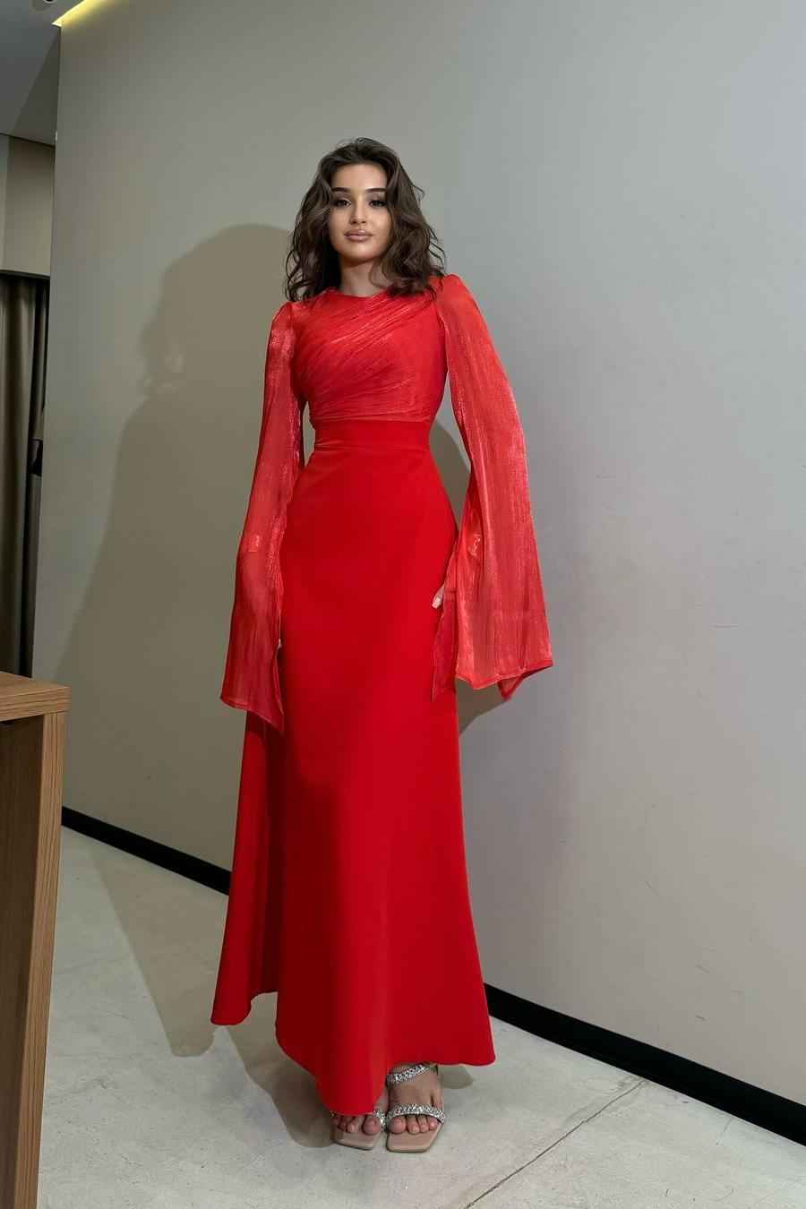 Charming Long Sleeves Jewel High Waist Long Prom Dress With Ruffles