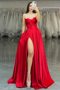 Strapless Sleeveless Long High Split Prom Dress With Pleated