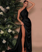 Elegant Green One Shoulder Sleeveless Mermaid Front Split Evening Dress Online BM bride