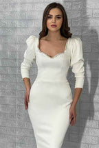 Shinning White Long Sleeves Prom Dress With Sequins Pleated