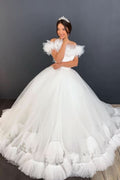 Long Two Piece Wedding Dress With Lace Layers Tulle Short Sleeves BM bride