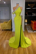 Mermaid Beadings Sleeveless Glorious Prom Dress One Shoulder With High Split