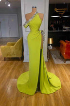 Mermaid Beadings Sleeveless Glorious Prom Dress One Shoulder With High Split