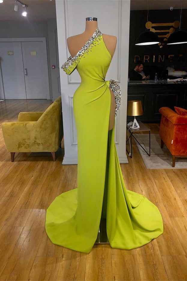 Mermaid Beadings Sleeveless Glorious Prom Dress One Shoulder With High Split