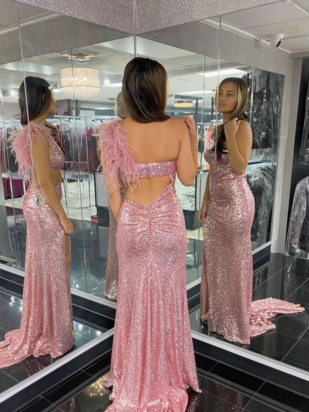 Unique One Shoulder Sparkly Black Mermaid Prom Dress BM bride