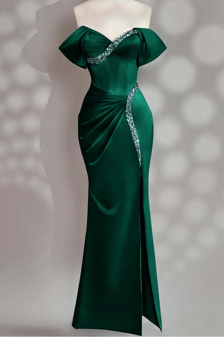 Sleeveless Off the Shoulder Long Mermaid Prom Dress With Beading BMBRIDE