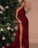 Elegant Green One Shoulder Sleeveless Mermaid Front Split Evening Dress Online BM bride