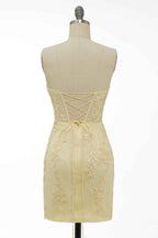 Yellow Tight Short Homecoming Dress with Appliques Bmbride