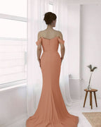 Lotus Root Pink Off-the-Shoulder Mermaid Long Prom Dress BM bride
