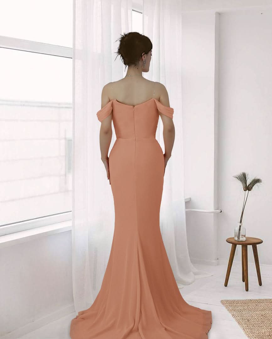 Lotus Root Pink Off-the-Shoulder Mermaid Long Prom Dress BM bride